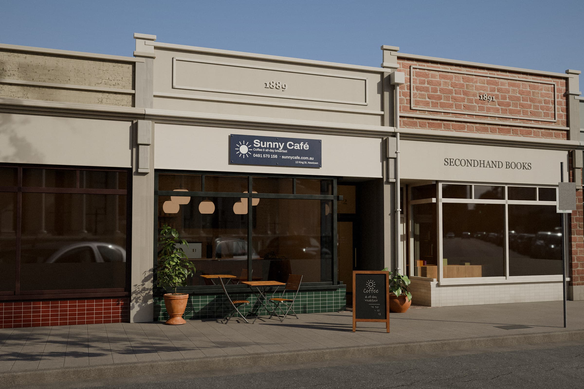 Sunny Café on King St with the new navy sign installed on the fascia
